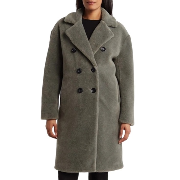 NWT Rebecca Minkoff Faux Shearling Double Breasted Coat in Green Size Medium - Picture 1 of 7